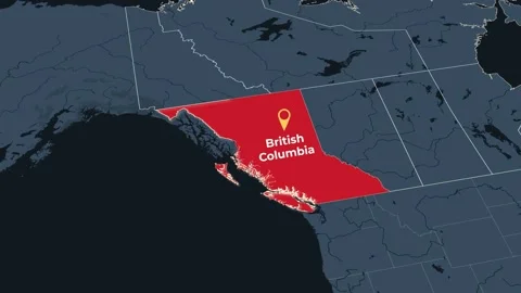 Animated map of British Columbia, Canada, highlighting the province Stock Footage 344889209