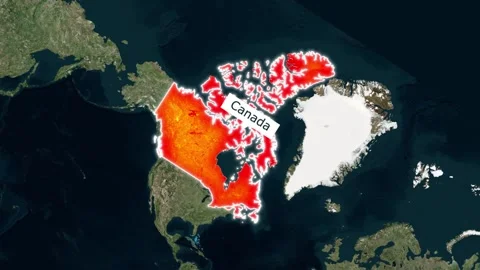 Animated map of Canada with glowing borders and country label footage Stock Footage 345727072