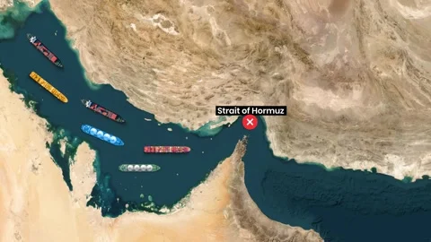 Animated Map of Cargo Ships Blocked at Strait of Hormuz in Persian Gulf Stock Footage 334694508