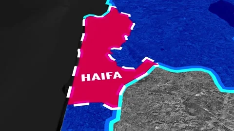Animated map clip highlighting Haifa within Israel's geographical borders Stock Footage 340159200