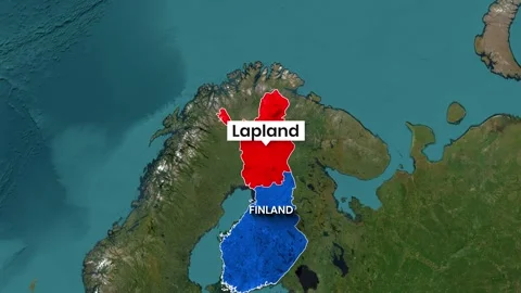 Animated map clip highlighting Lapland and Finland regions motion footage 動画素材 342012076
