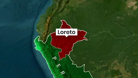 Animated map clip highlighting the region of Loreto within Peru Stock Footage 343487238