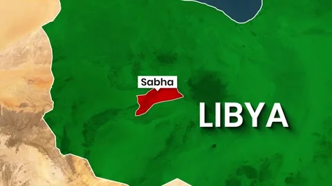 Animated map clip highlighting Sabha region within Libya nation Stock Footage 343039017