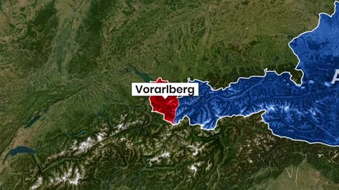 Animated map clip highlighting the Vorarlberg region within Austria video Stock Footage 342378082