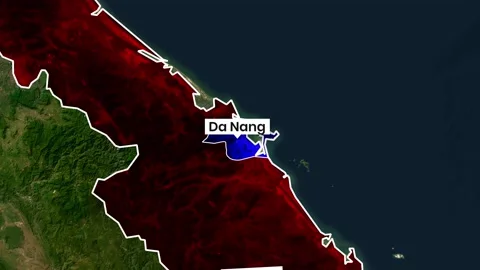 Animated map clip highlights Da Nang city in Vietnam with pulsing red overlay Stock Footage 341753422