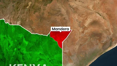 Animated map clip showing Kenya's Mandera region highlighted in red Stock Footage 343594200