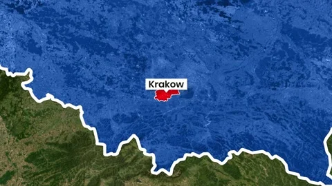 Animated map clip showing the Krakow location within Poland, satellite footage Stock Footage 342012200