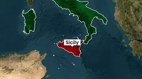 Animated map clip showing Sicily highlighted in red, travel footage Stock Footage 341644726