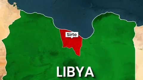 Animated map clip showing Sirte highlighted in red within Libya Stock Footage 343039011