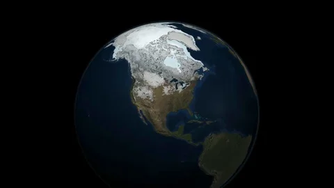 Animated map of decline in polar sea ice suggests global warming. Video stock 123363281
