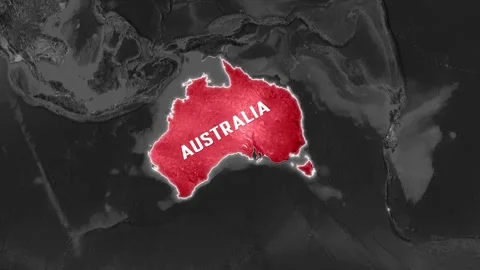 Animated map displaying Australia in red motion graphics video Stock Footage 342435176