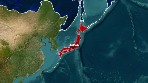 Animated map displaying Japan and surrounding Russian territories in motion Stock Footage 343737274