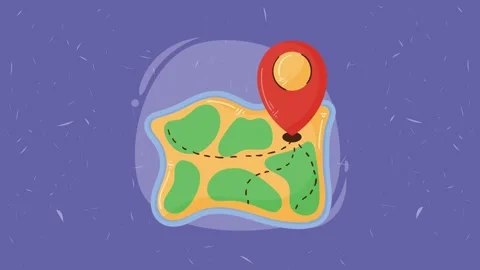 Animated map with a dotted path and a red location pin, showing journey or .. Stock Footage 339203847