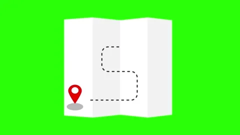 Animated map folded paper map opened reading destination location green scr.. Stock Footage 304098543