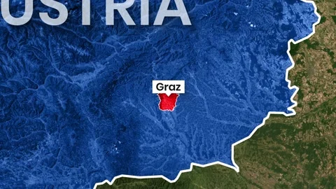 Animated map footage highlighting austria and the city of graz location Stock Footage 342378124
