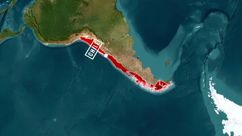 Animated map footage highlighting Chile's geographical extent Stock Footage 345455701