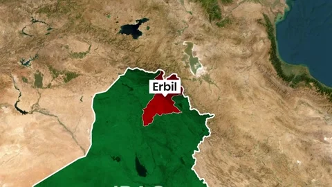Animated map footage highlighting Erbil within the nation of Iraq Stock Footage 342811860