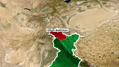 Animated map footage highlighting the Gilgit-Baltistan region in bright red Stock Footage 342709937
