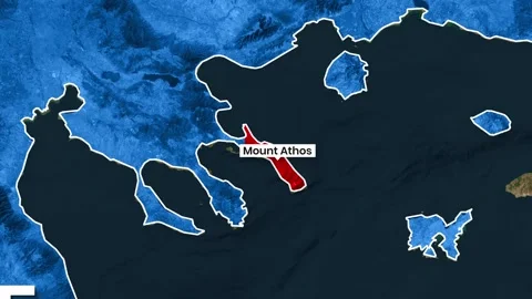 Animated map footage highlights the Mount Athos location in Greece video Vidéo 341782272