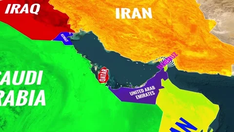 Animated map footage highlights the strategic Strait of Hormuz Stock Footage 339948568