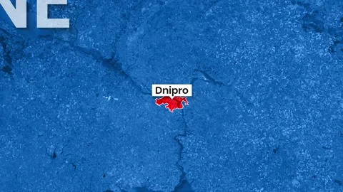 Animated map footage showing Dnipro, Ukraine, highlighted in a red motion clip Stock Footage 342480173
