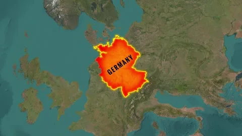 Animated map footage showing Germany's prominent location within Europe video Stock Footage 345590037