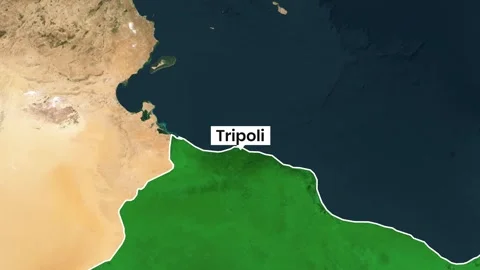 Animated map footage showing libya with capital tripoli labeled Stock Footage 343039013