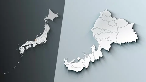 Animated Map of Fukui State Highlighted Within Japan with Prefectures Borders Stock Footage 343973145