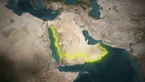 Animated Map of GCC States and Middle East on Satellite Earth Background Vídeos de archivo 336560607