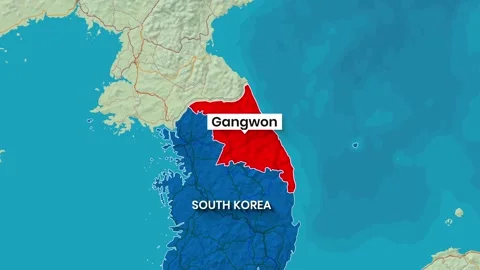Animated map graphic highlighting Gangwon Province in South Korea in motion Stock Footage 341753348