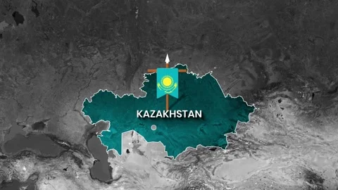 Animated map graphic highlighting the geographical location of Kazakhstan Stock Footage 335645151