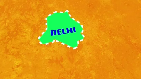 Animated map graphic highlights the capital city of Delhi in India motion Stock Footage 340151740