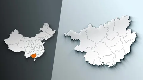 Animated Map of Guangxi Region Highlighted Within China with Administrative Stock Footage 341442853