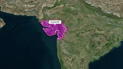 Animated map of Gujarat, India, with pulsating glow and country name label Stock Footage 329102451