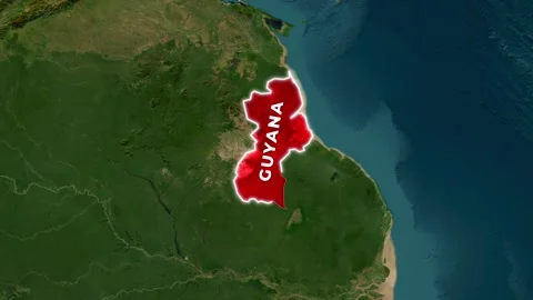 Animated map of Guyana showing its geographical location with a flag waving Vídeo Stock 344877227