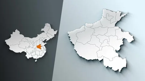 Animated Map of Henan Region Highlighted Within China with Administrative Stock Footage 341442947