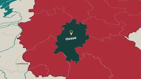 Animated map of Hesse, Germany, highlighting the state Stock Footage 345669522