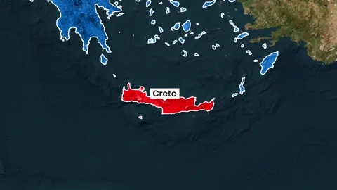 Animated map highlighting Crete Island in red motion graphic video Stock Footage 341782240