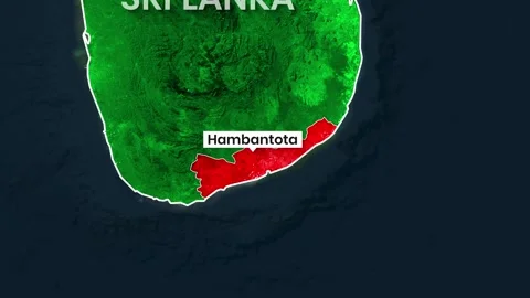 Animated map highlighting Hambantota region in Sri Lanka motion video Stock Footage 342594576