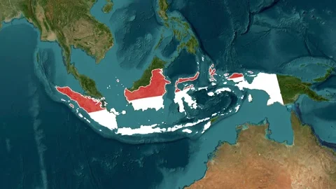 Animated map highlighting Indonesia's archipelago across Stock Footage 335346777