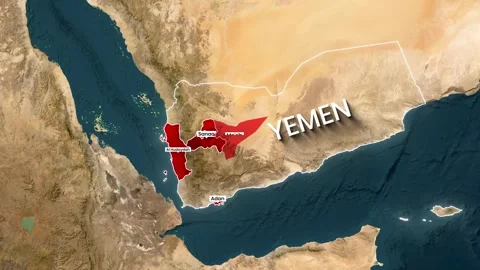 Animated map highlighting key regions within Yemen on satellite imagery Stock Footage 334829961