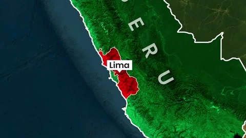 Animated map highlighting the Lima region within Peru motion footage video Stock Footage 343487236