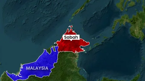 Animated map highlighting Malaysian state of sabah highlighting borders Stock Footage 342594442