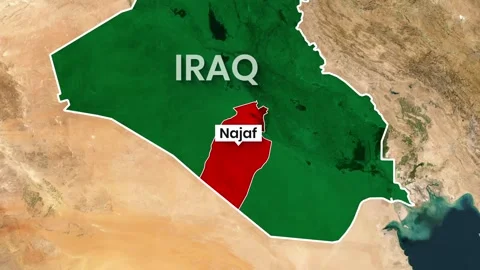 Animated map highlighting the Najaf region within Iraq motion graphics clip Stock Footage 342811996