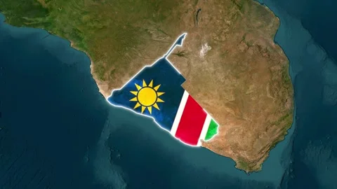 Animated map highlighting namibia with its flag in a flyover motion Vídeo Stock 343758388