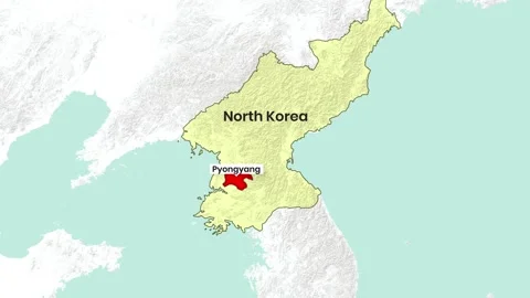 Animated map highlighting Pyongyang within North Korea's geographical borders Stock Footage 335028338