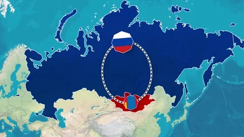 Animated Map Highlighting Regional Connection Between Russia and Mongolia Video stock 346057729