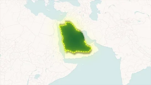Animated Map Highlighting Saudi Arabia, Glowing Border on World Map Background Stock Footage 336388886