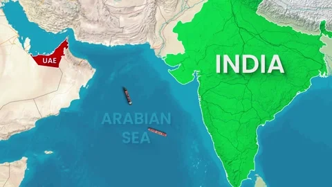 Animated Map Highlighting Shipping Route Between UAE and India Footage Video stock 345707952