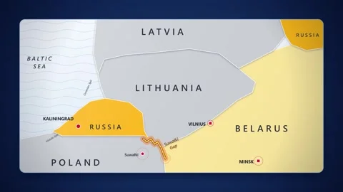 Animated map highlighting the Suwalki Gap between Poland and Lithuania 스톡 동영상 347671362